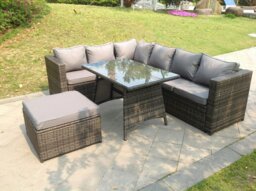 Rackhams 7 Seater Grey Rattan Sofa Dining Set Table Garden Furniture Outdoor - thumbnail 2