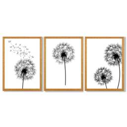 Rackhams DANDELIONS Set of 3 Framed Sketch Wall Art Prints - 50x70cm - Light Grey - thumbnail 6