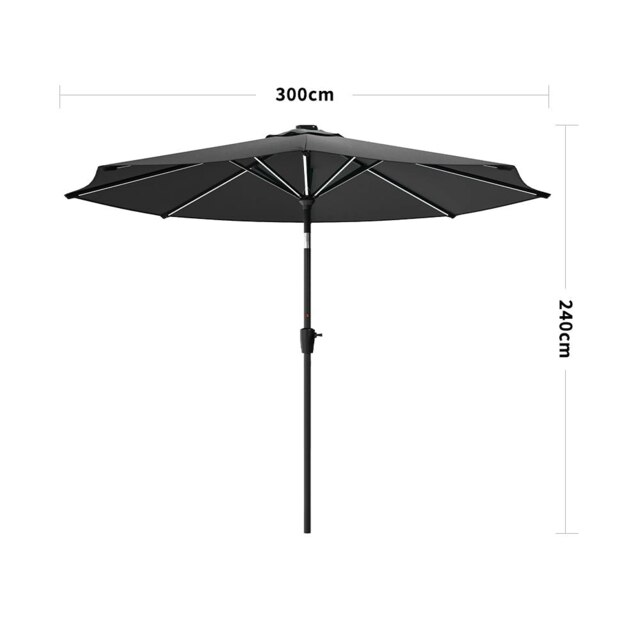Rackhams 3M Sunbrella Umbrella Dark Grey Lighted Market with Solar Strip LED Lights - Parasol Only - image 1