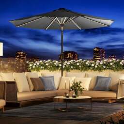 Rackhams 3M Sunbrella Umbrella Dark Grey Lighted Market with Solar Strip LED Lights - Parasol Only - thumbnail 2