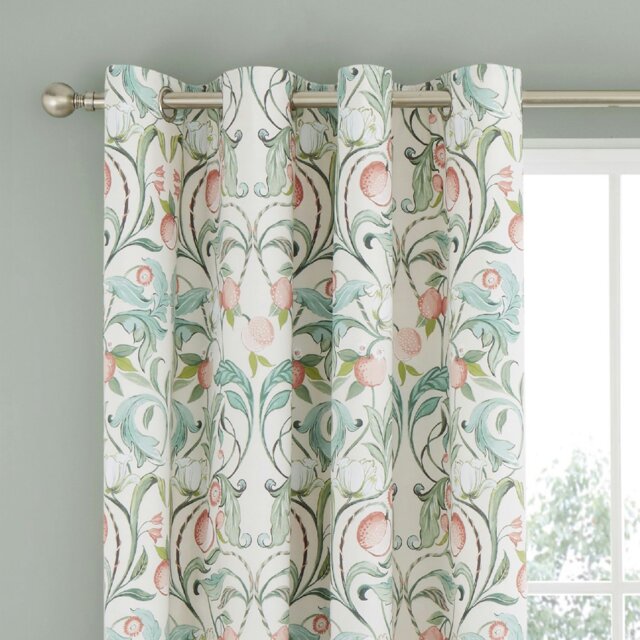 Rackhams Clarence Floral Lined Eyelet Curtains - 66x72 Inch - Natural - image 1