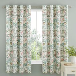 Rackhams Clarence Floral Lined Eyelet Curtains - 66x72 Inch - Natural - thumbnail 2