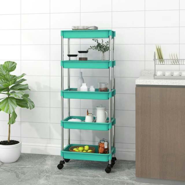 Rackhams 5-Tier Kitchen Trolley Turquoise 42x29x128 cm Iron and ABS