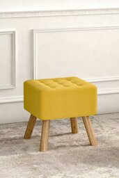 Rackhams Bright Yellow Linen Padded Wooden Leg Square Footstool - Yellow - thumbnail 2