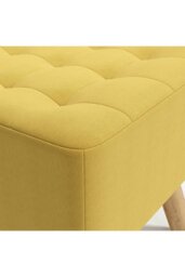 Rackhams Bright Yellow Linen Padded Wooden Leg Square Footstool - Yellow - thumbnail 5