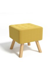 Rackhams Bright Yellow Linen Padded Wooden Leg Square Footstool - Yellow - thumbnail 3