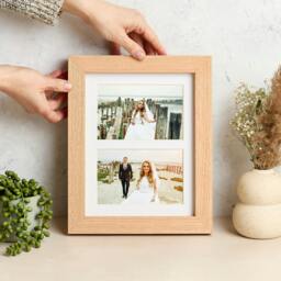 "Rackhams Solid Oak Double Picture Frame with Mount - For 6x4"" Photos, Natural Finish - For 6""x4"" photos + Photo Prints" - thumbnail 2