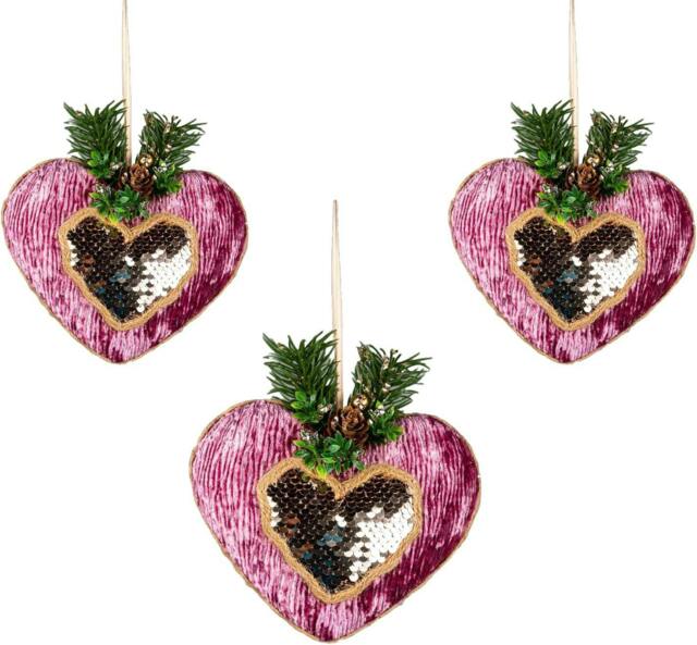 Rackhams 16.5cm Pink Heart Christmas Hanging Decoration with Sturdy Loop for Trees, Wreaths and Garlands - image 1