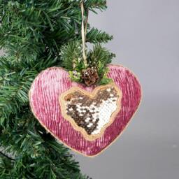 Rackhams 16.5cm Pink Heart Christmas Hanging Decoration with Sturdy Loop for Trees, Wreaths and Garlands - thumbnail 4