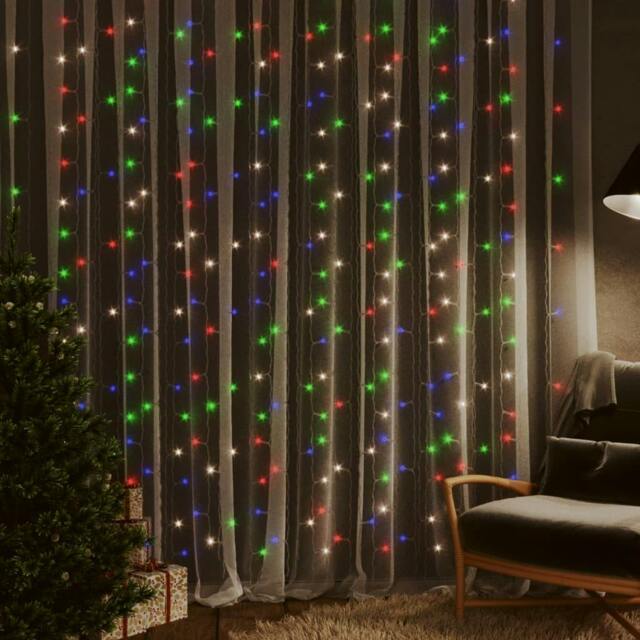 Rackhams LED Curtain Fairy Lights 3x3m 300 LED Colourful 8 Function