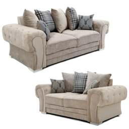 Rackhams Milan Chesterfield Fabric 3 + 2 Seater Sofa Suite - Scatter Back - Mink
