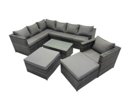 Rackhams Outdoor Rattan Rectangular Coffee Table Corner Sofa Setss Garden Furniture Sets with 2 Big Stools Dark Grey Mixed - thumbnail 1