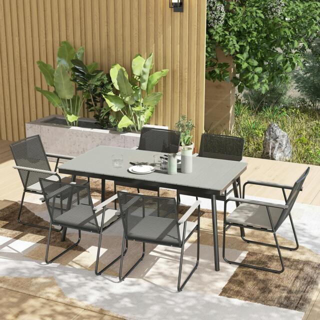 Rackhams 6 Seater Garden Dining Set with Cushions Rattan Backrest, Grey - image 1