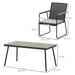 Rackhams 6 Seater Garden Dining Set with Cushions Rattan Backrest, Grey - Grey - Metal, Wood Plastic Composites - 160W x 85D x 75H cm - thumbnail 5