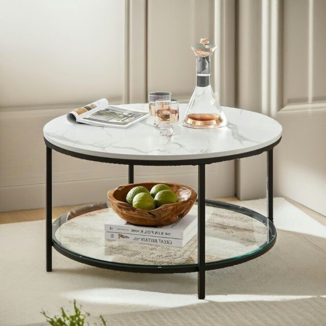 Rackhams 2 Tier Round Faux Marble Coffee Table White - image 1