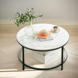 Rackhams 2 Tier Round Faux Marble Coffee Table White - thumbnail 3