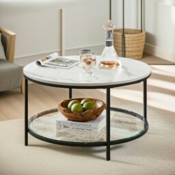 Rackhams 2 Tier Round Faux Marble Coffee Table White - thumbnail 2