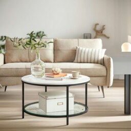 Rackhams 2 Tier Round Faux Marble Coffee Table White - thumbnail 4