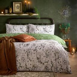 Rackhams Celestial Stories Reversible Printed Duvet Cover Set - Green - Single - Green - 52% Polyester/48% Cotton