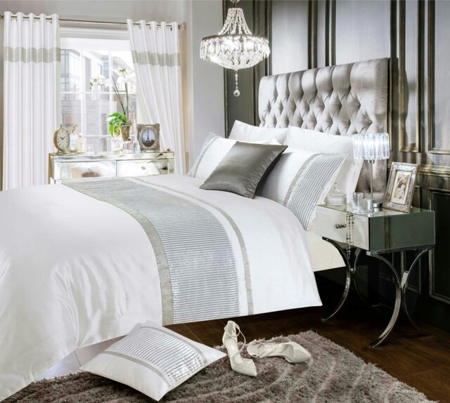 Rackhams Chanelle Velvet Faux Silk Duvet Cover & Pillowcase Set - White - Single - image 1