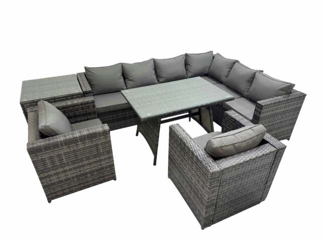 Rackhams Rattan garden furniture Patio Furniture Sets with Dining Table 2 Chair Side Table Dark Grey Mixed - image 1