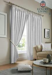 Rackhams Modern Geometric Two-Tone Jacquard Lined Pencil Pleat Taped Curtains - Silver - 168cm width x 229cm drop - thumbnail 6