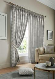 Rackhams Modern Geometric Two-Tone Jacquard Lined Pencil Pleat Taped Curtains - Silver - 168cm width x 229cm drop