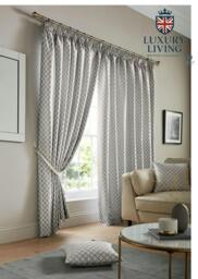 Rackhams Modern Geometric Two-Tone Jacquard Lined Pencil Pleat Taped Curtains - Silver - 168cm width x 229cm drop - thumbnail 2