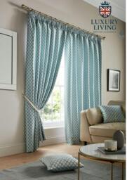 Rackhams Modern Geometric Two-Tone Jacquard Lined Pencil Pleat Taped Curtains - Silver - 168cm width x 229cm drop - thumbnail 5