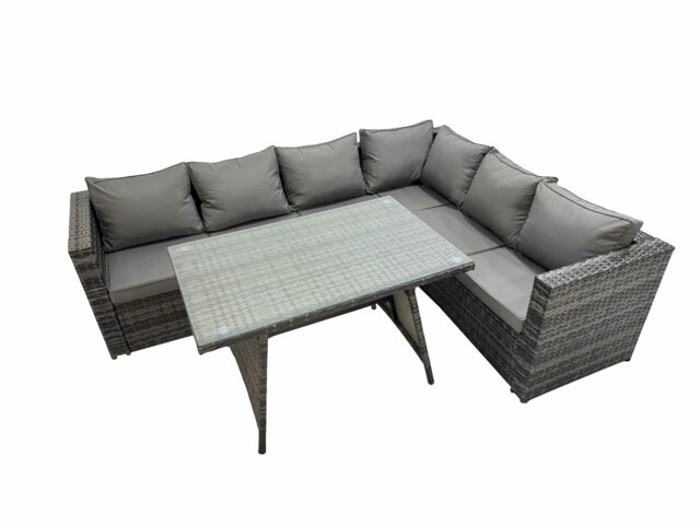 Rackhams Rattan garden furniture Patio Furniture Sets with Dining Table Corner Sofa Set Dark Grey Mixed - image 1