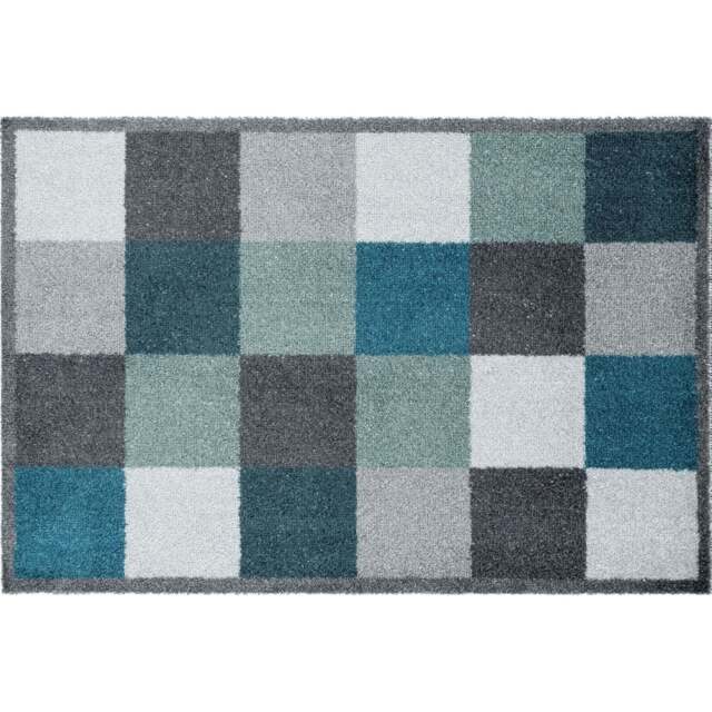 Rackhams Washable Geometric Cube Blue Mat - 50x75 cm