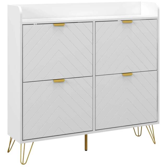 Rackhams Narrow Shoe Storage Cabinet, Slim Shoe Cupboard with 4 Flip Drawers, Adjustable Shelf, Shoe Rack for 16 Pairs of Shoes - image 1