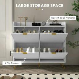 Rackhams Narrow Shoe Storage Cabinet, Slim Shoe Cupboard with 4 Flip Drawers, Adjustable Shelf, Shoe Rack for 16 Pairs of Shoes - thumbnail 4