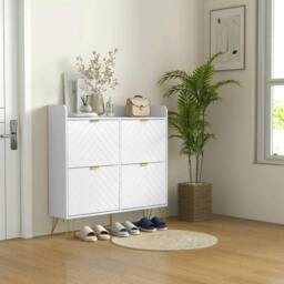 Rackhams Narrow Shoe Storage Cabinet, Slim Shoe Cupboard with 4 Flip Drawers, Adjustable Shelf, Shoe Rack for 16 Pairs of Shoes - thumbnail 2