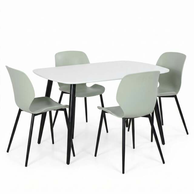 Rackhams Aspen Dining Set - White Rectangular Table & 4 Carnaby Dining Chairs - Green - image 1