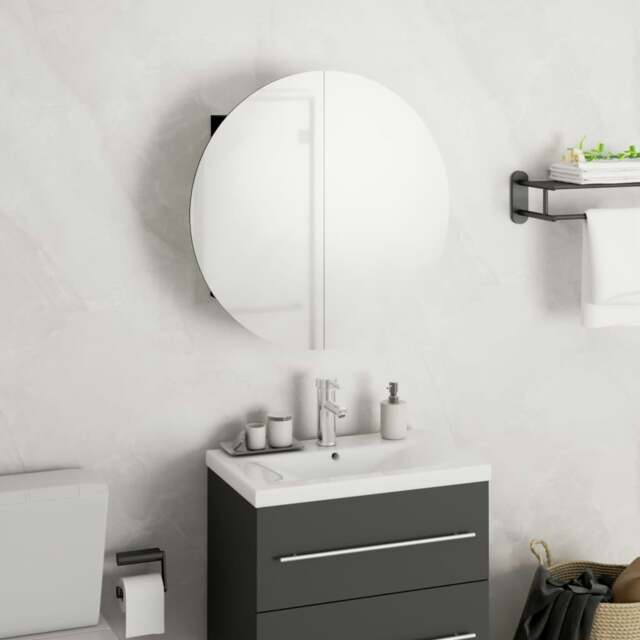 Rackhams Bathroom Cabinet with Round Mirror&LED Black 40x40x17.5 cm