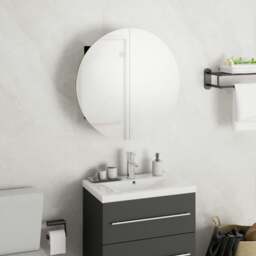 Rackhams Bathroom Cabinet with Round Mirror&LED Black 40x40x17.5 cm
