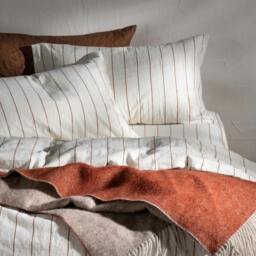 Rackhams White/Burnt Orange Pinstripe Linen/Cotton 30cm Standard Fitted Sheets - Double - thumbnail 2
