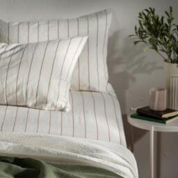 Rackhams White/Burnt Orange Pinstripe Linen/Cotton 30cm Standard Fitted Sheets - Double - thumbnail 3