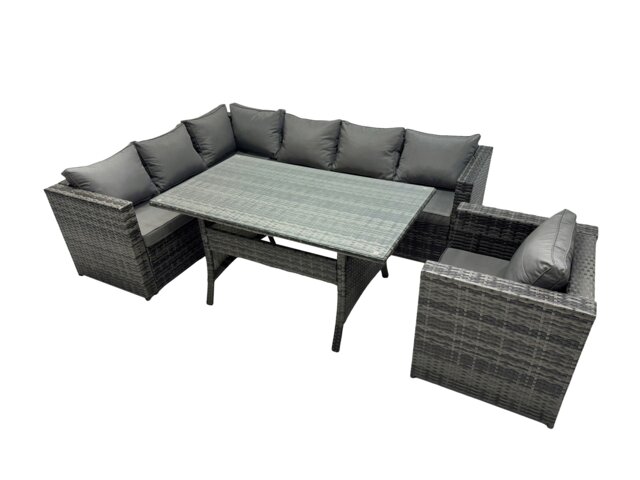 Rackhams Outdoor PE Rattan Sofa Set with Dining Table Patio Garden Furniture Sets with Chair Dark Grey Mixed - image 1