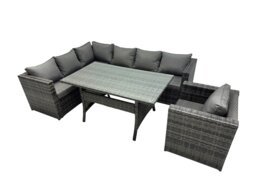 Rackhams Outdoor PE Rattan Sofa Set with Dining Table Patio Garden Furniture Sets with Chair Dark Grey Mixed - thumbnail 1