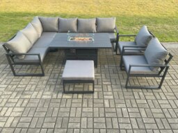 Rackhams Aluminium Outdoor Garden Furniture Corner Sofa Gas Fire Pit Dining Table Sets Gas Heater Burner with 2 Chairs Big Footstool Dark Grey 9 Seater - thumbnail 2