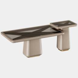Rackhams Frank Centre Table in Age Brass Luxe Oak & Smoked Glass Top - thumbnail 2
