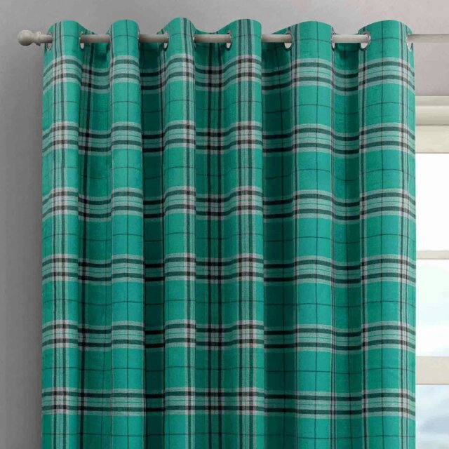 Rackhams Hugo Check Ready Made Eyelet Curtains - 168cm x 183cm - Teal - image 1