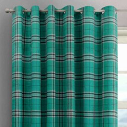 Rackhams Hugo Check Ready Made Eyelet Curtains - 168cm x 183cm - Teal