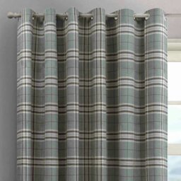 Rackhams Hugo Check Ready Made Eyelet Curtains - 168cm x 183cm - Teal - thumbnail 2