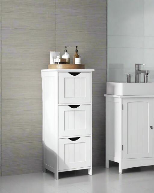 Rackhams 3-Drawer Floor Cabinet – Compact White Storage Unit for Bathroom and Bedroom - image 1