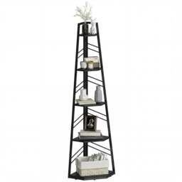 Rackhams 5-Tier Corner Bookcase, Floor Standing Shelving Unit - 36.5 x 36.5 x 159.5 cm - Particleboard, Metal - Natural - thumbnail 3