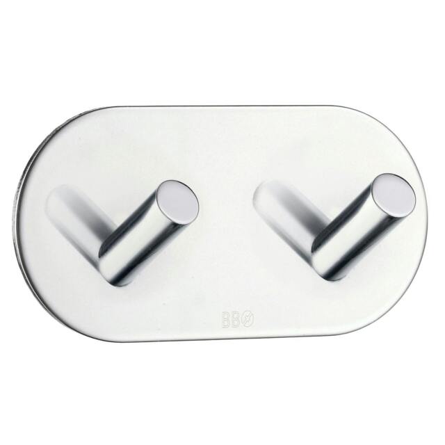 Rackhams Chrome Stainless Steel Double Towel Hook (96 x 48mm) Self Adhesive Bathroom Wall Mounted - image 1