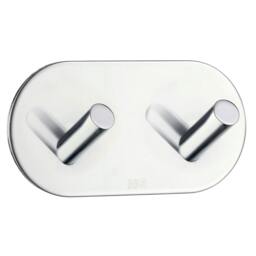 Rackhams Chrome Stainless Steel Double Towel Hook (96 x 48mm) Self Adhesive Bathroom Wall Mounted